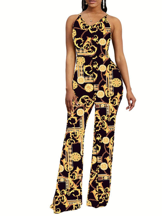 Graphic Print Spaghetti Strap Jumpsuit Casual Sleeveless Jumpsuit