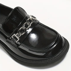 Women's Chain Decor Loafers Patent Leather Slip On Shoes