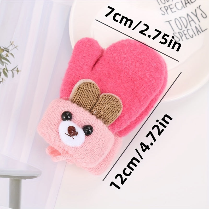 Bear Cartoon Gloves Kids Winter Knitted Double layered Thickened Gloves