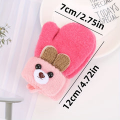 Bear Cartoon Gloves Kids Winter Knitted Double layered Thickened Gloves