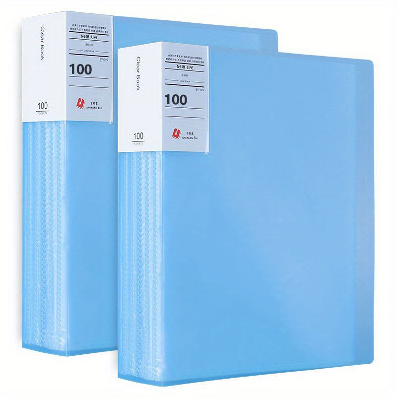 2pcs A4 Plastic Demo Book Folder with Transparent Insert, 100 Pages