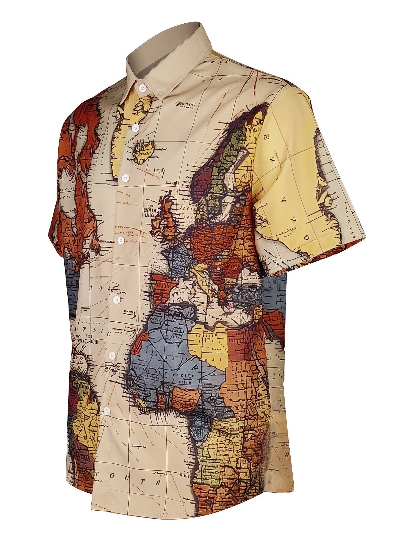 Map Print Men's Casual Short Sleeve Shirt - Summer Vacation Resort Top