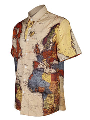 Map Print Men's Casual Short Sleeve Shirt - Summer Vacation Resort Top