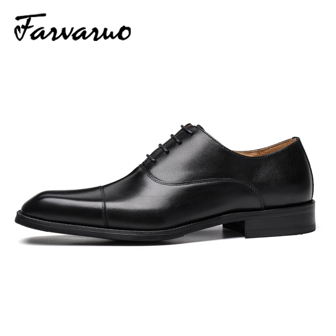 FARWARWO Men's Cap Toe Leather Oxford Shoes Pointed Toe Formal Dress Shoes