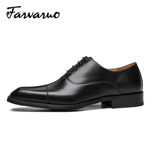 FARWARWO Men's Cap Toe Leather Oxford Shoes Pointed Toe Formal Dress Shoes