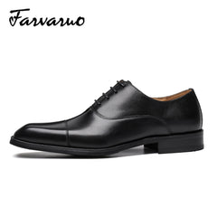 FARWARWO Men's Cap Toe Leather Oxford Shoes Pointed Toe Formal Dress Shoes