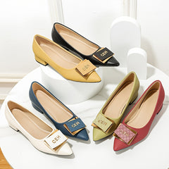 Women's Metallic Buckle Slip On Block Heel Shoes