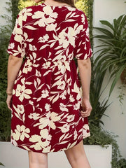 Floral Print Short Sleeve V Neck Mini Dress