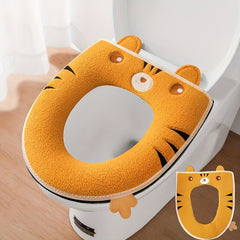 Cartoon Toilet Seat With Handle Winter Plush Cover