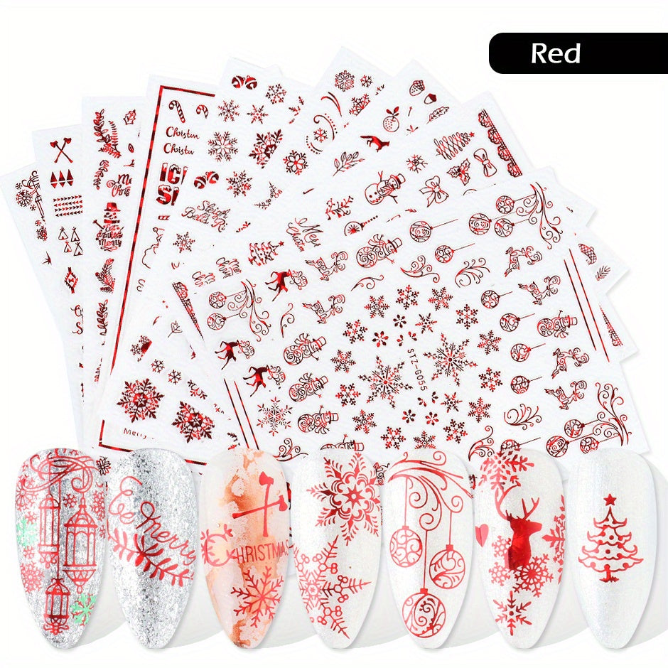 9pcs Christmas Nail Art Stickers Snowflake Elk Christmas Tree Nails