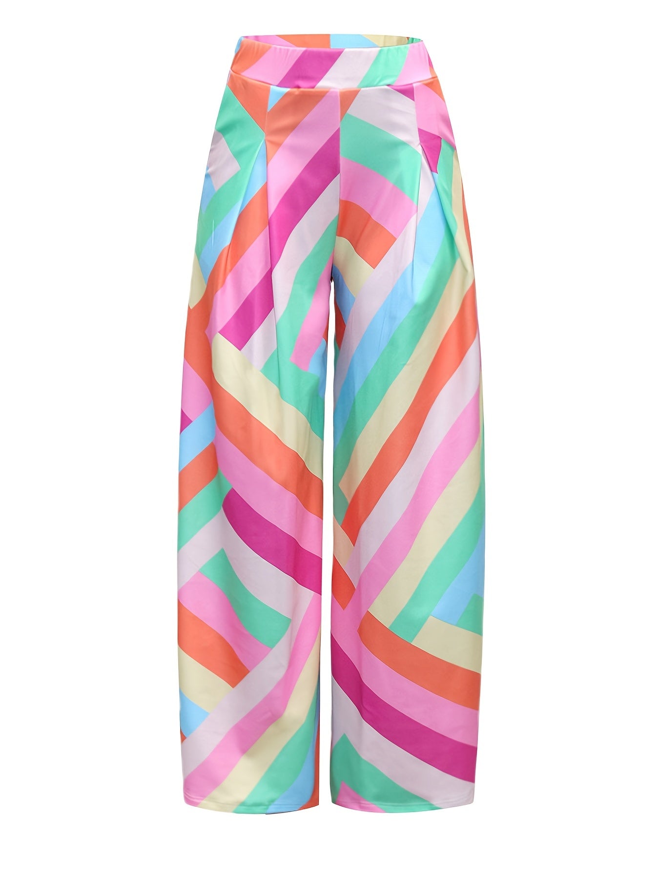  Geometric Print Wide Leg High Rise Pants