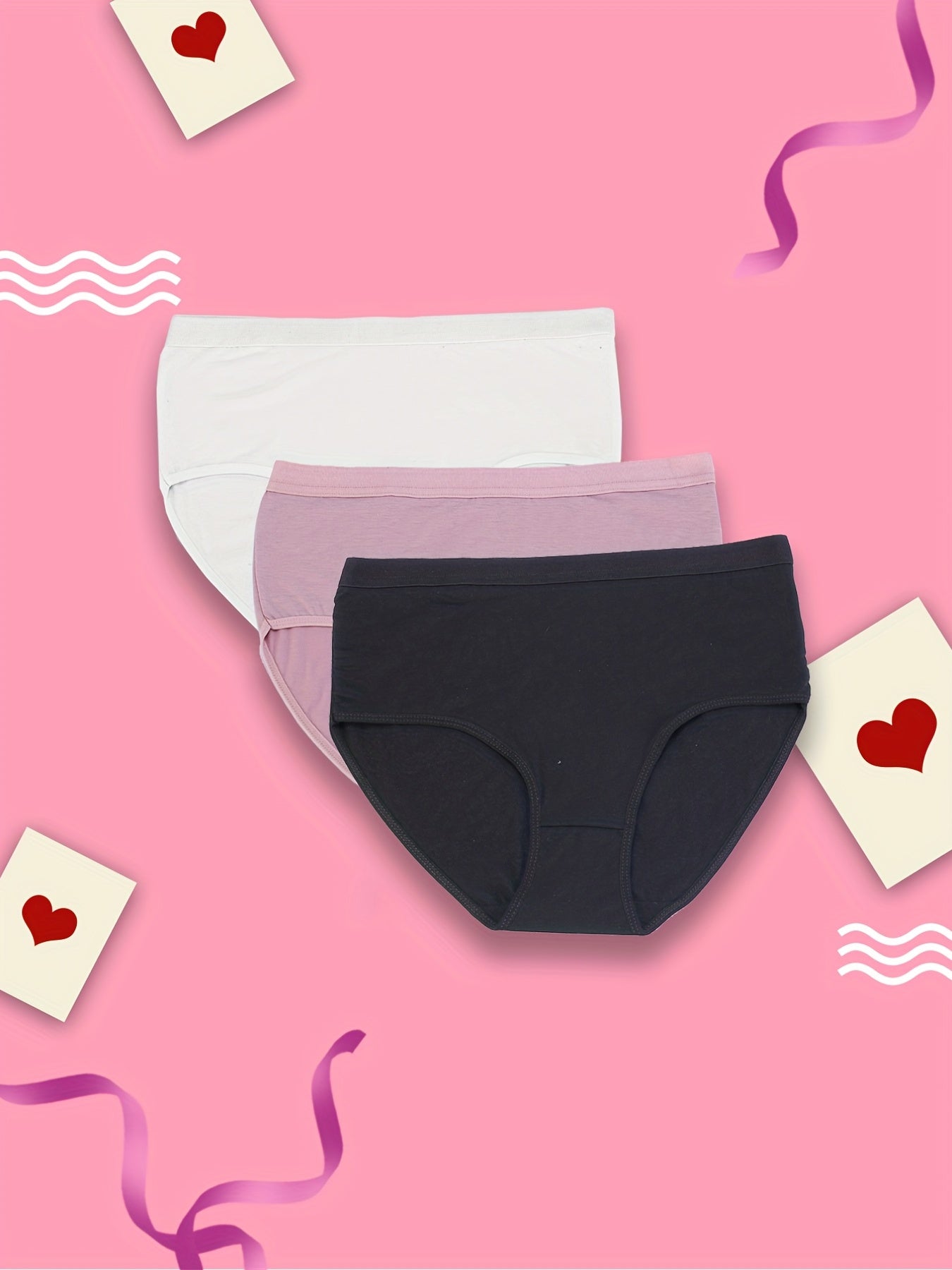 3 Pack Plus Size Basic Panties Set Women's Plus Solid Soft Underwear Set