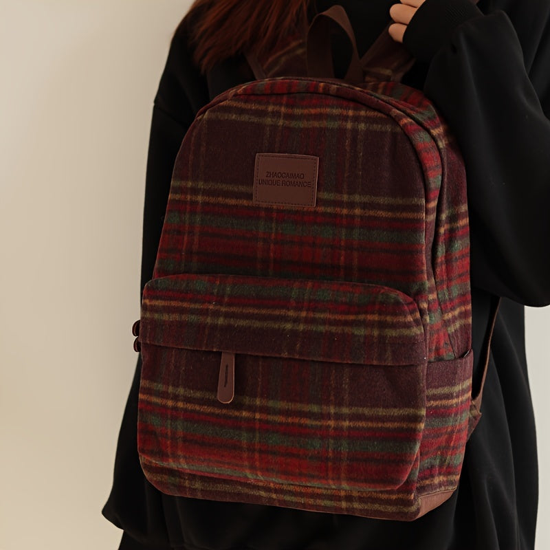 Checkered Junior High School Schoolbag Girls College Students Backpack