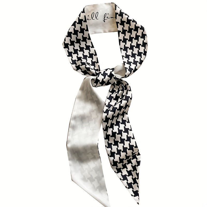 Geometric Print Skinny Scarf Silk Block Ribbon Necktie Neckerchief