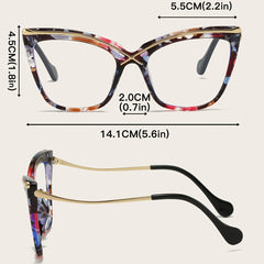 Oversized Cat Eye Floral Print Frame Retro Clear Lens Glasses