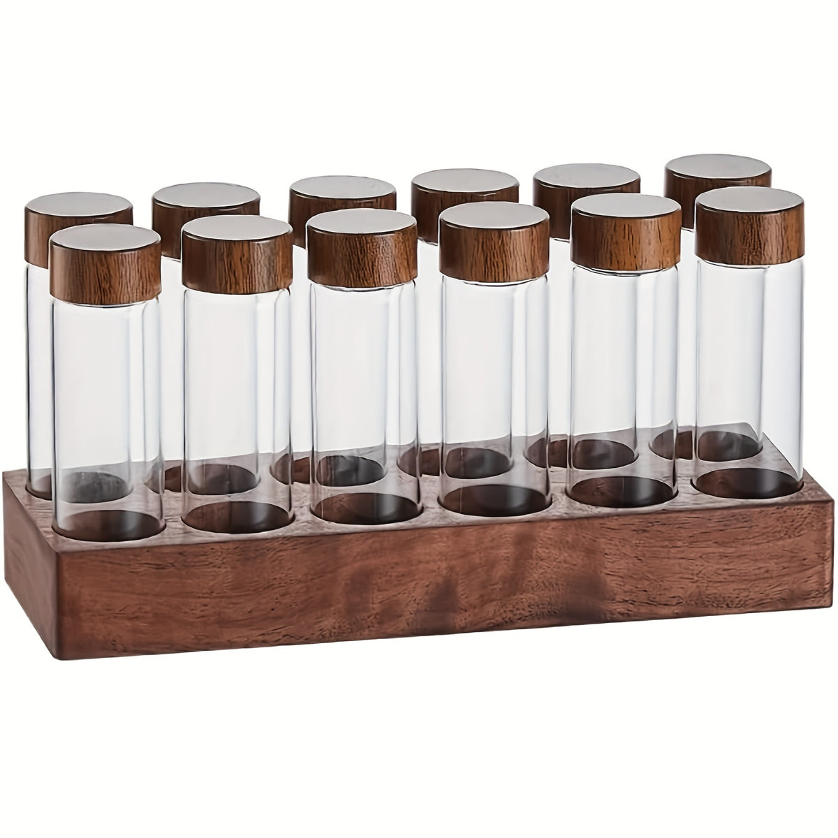 12pcs DIY Coffee Bean Storage Tubes Single Dose Wooden Cellar Display Stand
