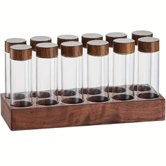 12pcs DIY Coffee Bean Storage Tubes Single Dose Wooden Cellar Display Stand