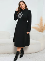  Leaf Embroidery Long Sleeve Maxi Dress