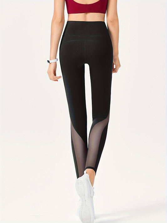 Mesh Contrast Workout Leggings For Women High Stretch Yoga Gym