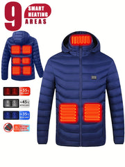 Men's Heated Hooded Jacket Lightweight Thermal Coat for Outdoor Activities