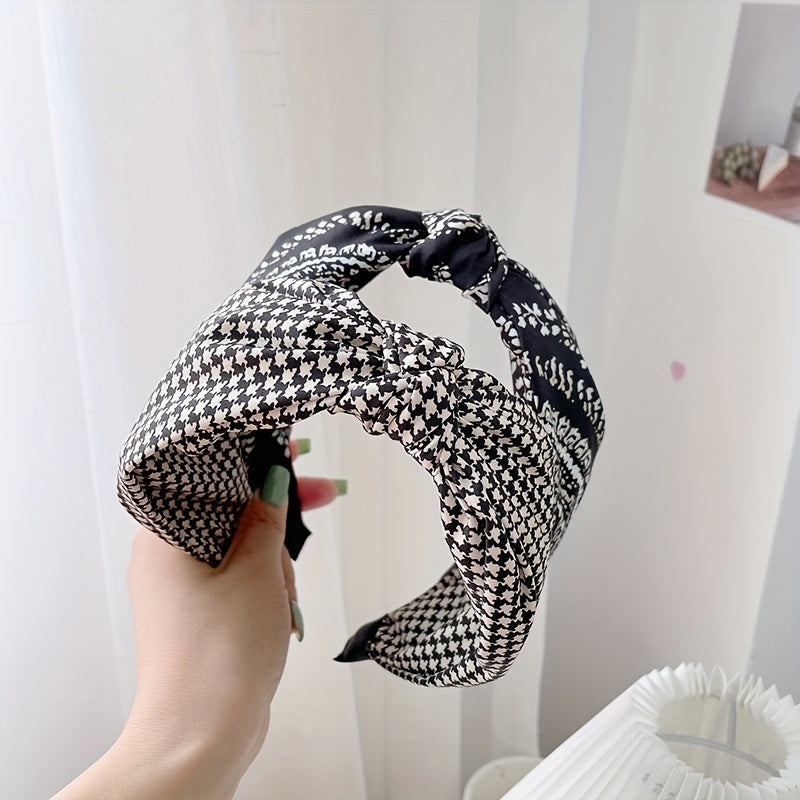 Houndstooth Knot Hair Hoop Paisley Print Wide Headband