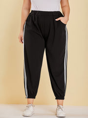 Women's Plus Size 2 Stripes Loose Fit Cuffed Ankle Casual Pants