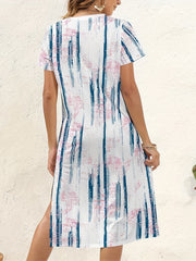  Tie Dye & Stripe Print Split Dress