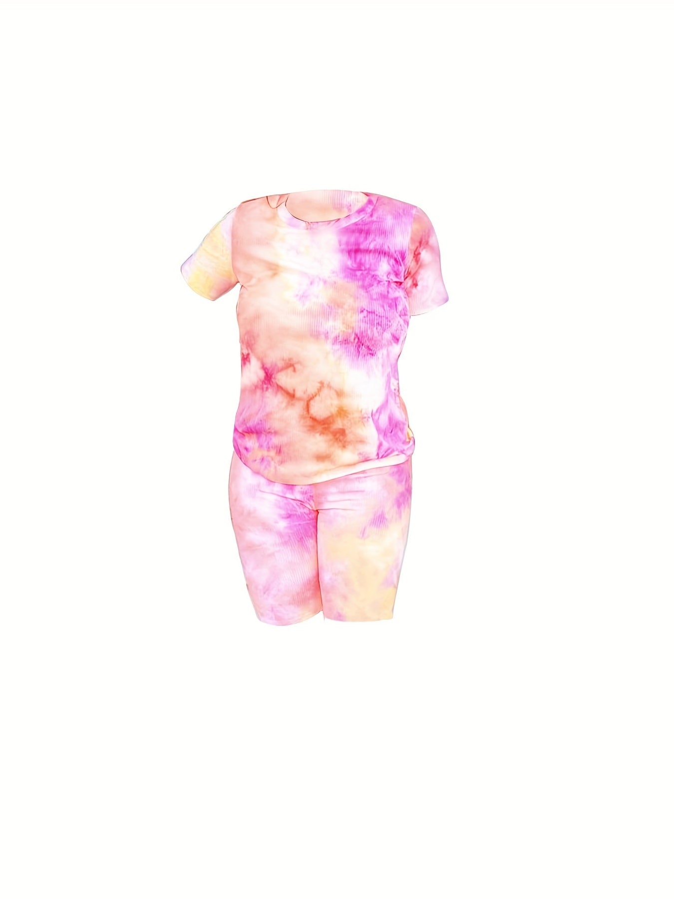 Women's Tie Dye 2 Pc Set Short Sleeve T shirt & High Waist