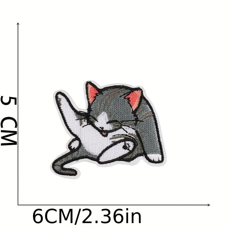 8pcs Little Lazy Cat Iron On Patches Embroidered Applique Repair Patch