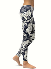  Abstract Cat & Floral Print High Stretch Yoga Leggings