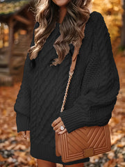  Cable Lantern Sleeve Sweater Dress Loose Fit M