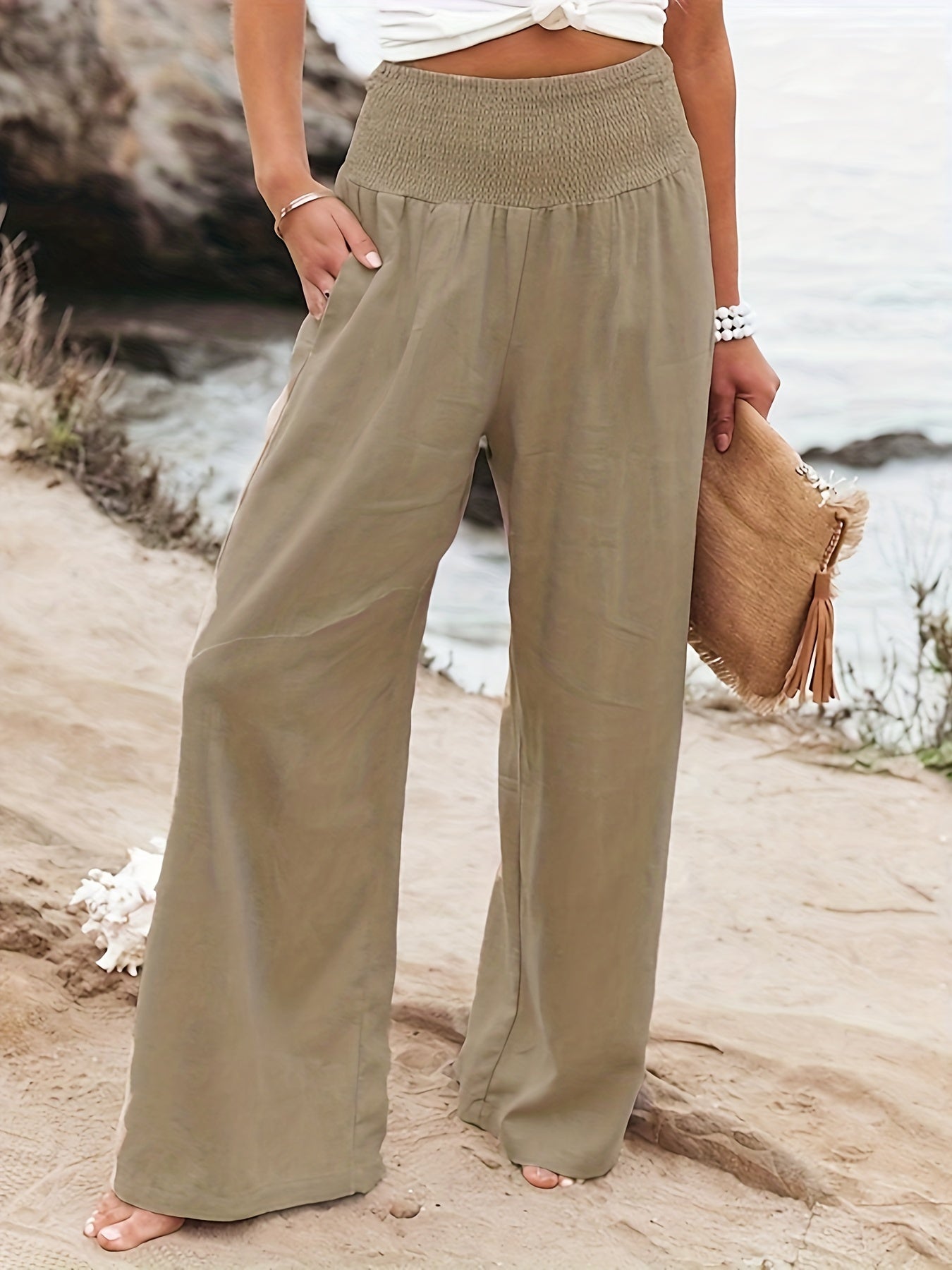  Wide Leg Pants High Rise with Pockets