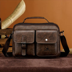 Men's PU Leather Messenger Bag Small Handbag with Pockets