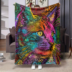 Colorful Cat Flannel Blanket Soft Comfortable Throw Blanket Holiday Gift