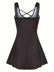 Floral Print Criss Cross Round Neck Tank Top Plus Size