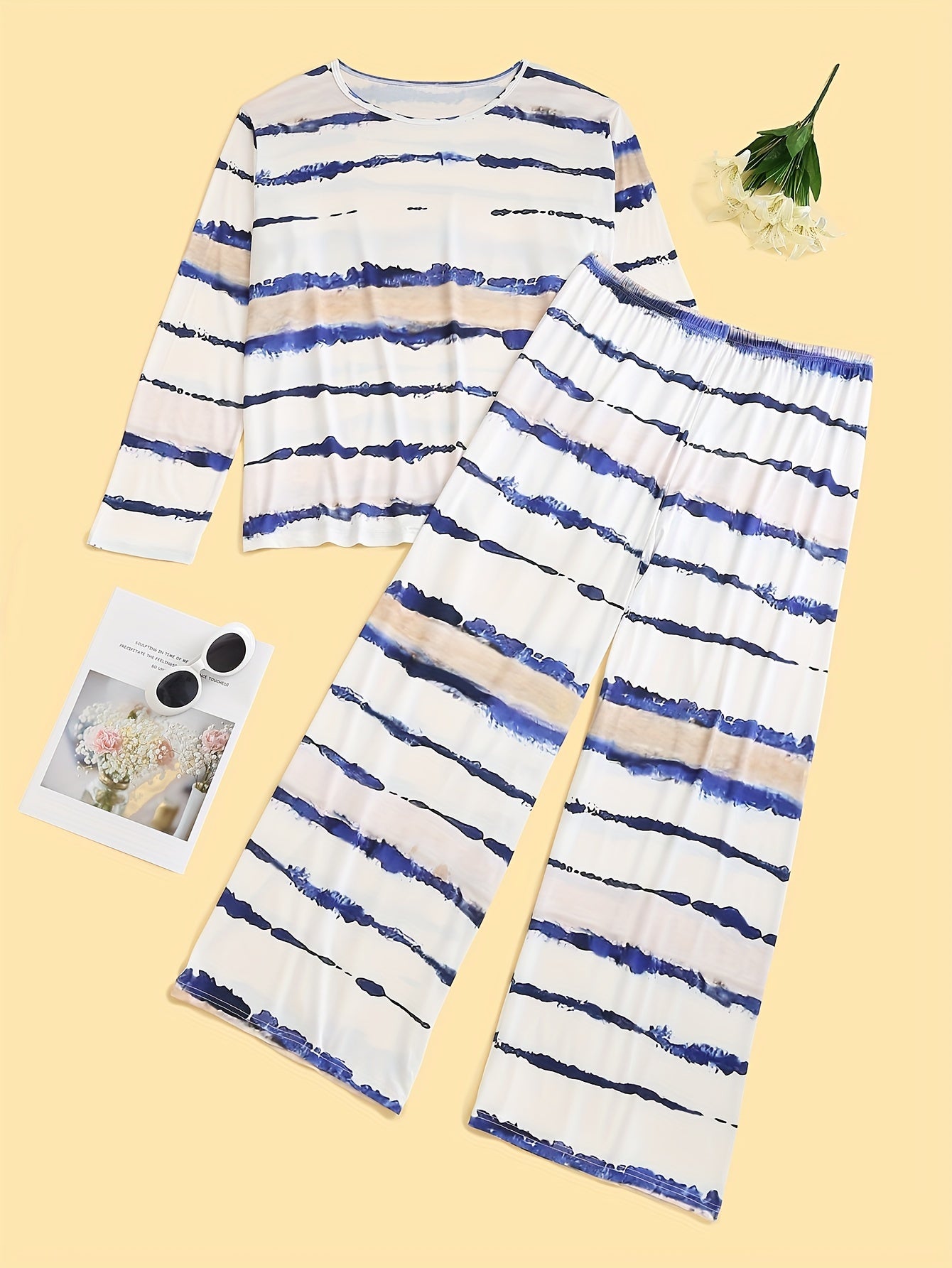  Ombre Print Long Sleeve Tee & Pants Set