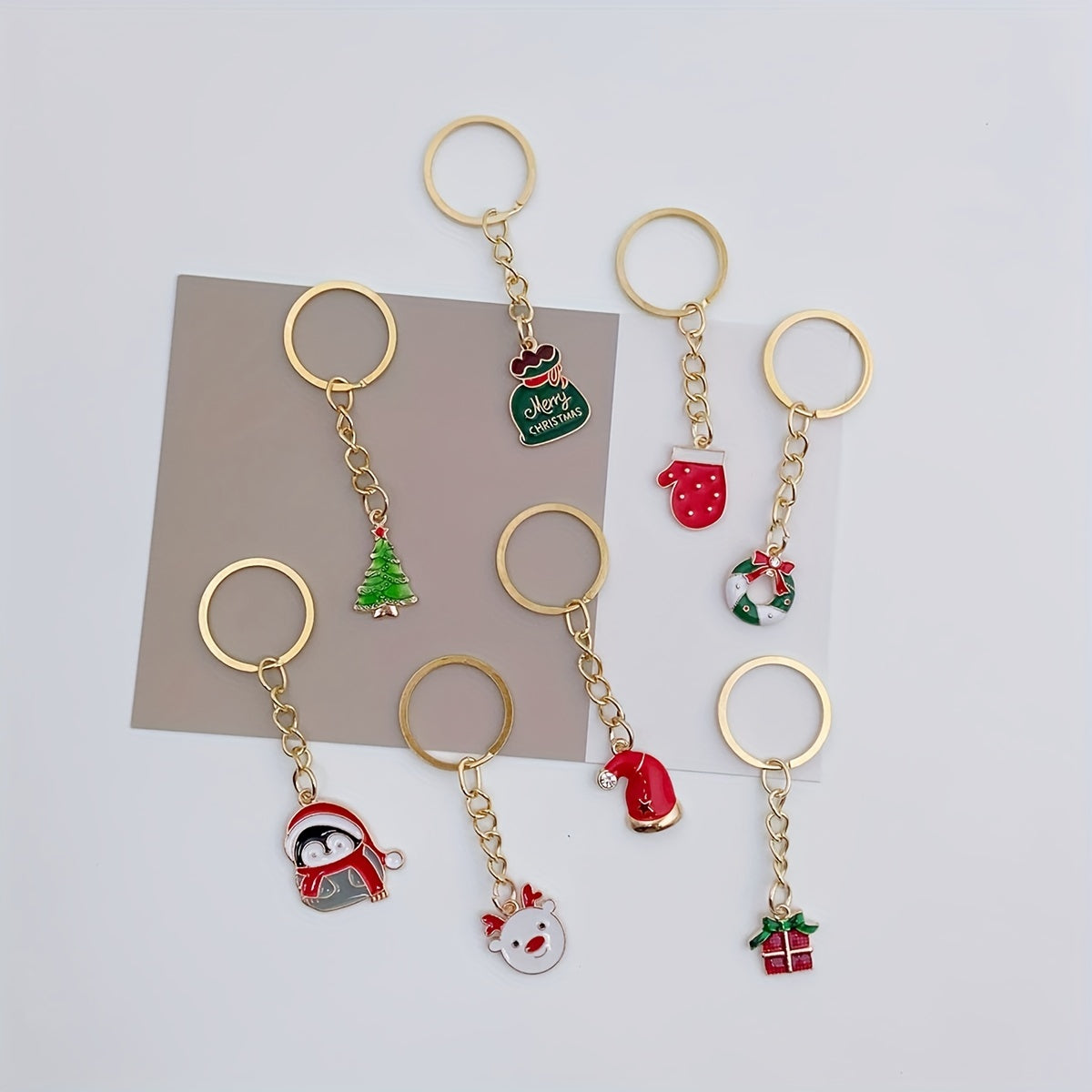 20pcs Christmas Keychain Metal Key Ring Purse Bag Charm Decoration Party Favors