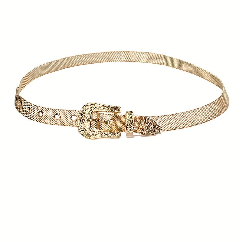 Y2K Silvery Golden Belt Hip Hop Eyelet Cowboy Cowgirl Belt
