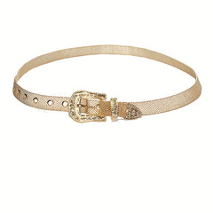 Y2K Silvery Golden Belt Hip Hop Eyelet Cowboy Cowgirl Belt