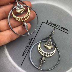 Vintage Moon Crow Evil Eye Big Hoop Earrings Exaggerated Punk Earrings