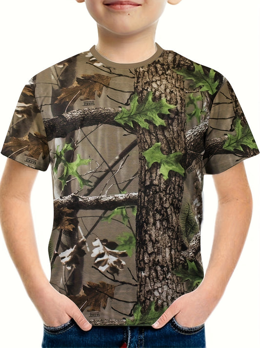 Boys Tree 3D Print T-shirt Short Sleeve Round Neck Comfy Top