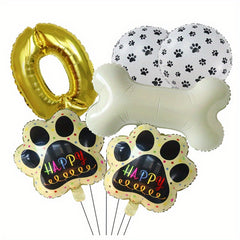 6pcs Dog Paw Bone Foil Balloons Party Supplies Let's Pawty Balloon