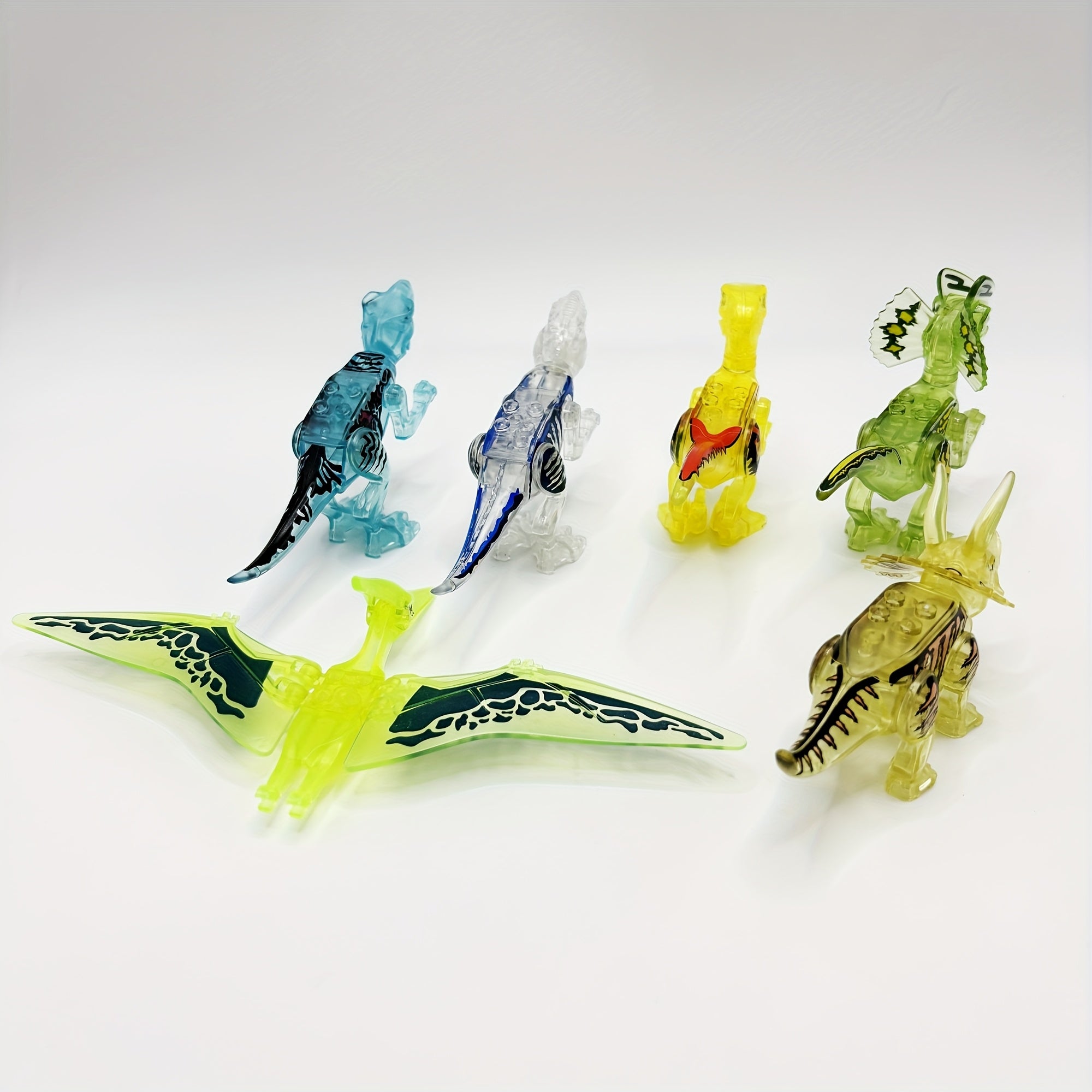 6pcs Dinosaur Collectible Toys Set, Variety of Styles, Transparent ABS Material