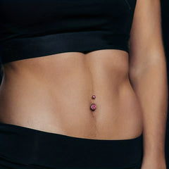 14GA Titanium Steel Double CZ Barbell Belly Button Ring