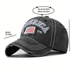 Geometric pattern Vintage Style Baseball Cap with American Flag Embroidery