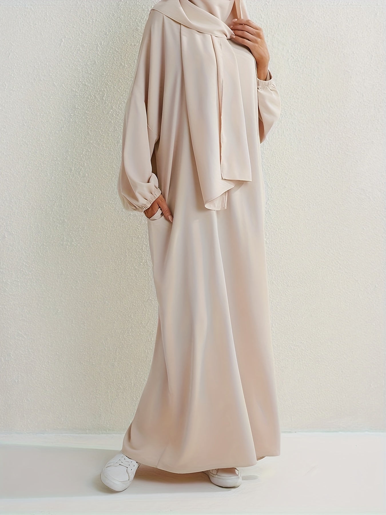  Casual Abaya Dress Women's Plus Solid Drop Shoulder Loose Fit Maxi Dre