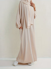  Casual Abaya Dress Women's Plus Solid Drop Shoulder Loose Fit Maxi Dre