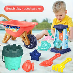 Kids Beach Toy Set with Shovel, Barrel, Cart & Hourglass