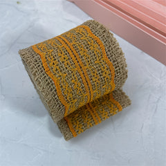 Linen Woven Ribbon Roll Yellow Jute Cotton Edge Burlap Decorative