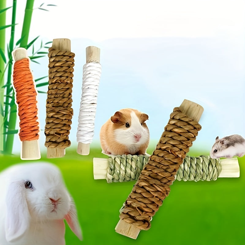 3pcs Rabbit Chew Toys Natural Grass Sweet Bamboo Molar Stick